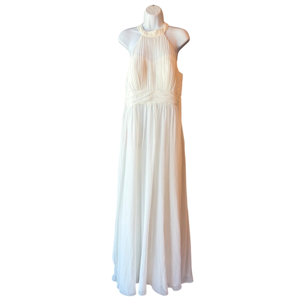 JJs House Ivory Halter Chiffon Maxi Dress Women's Size 10 New With Tags